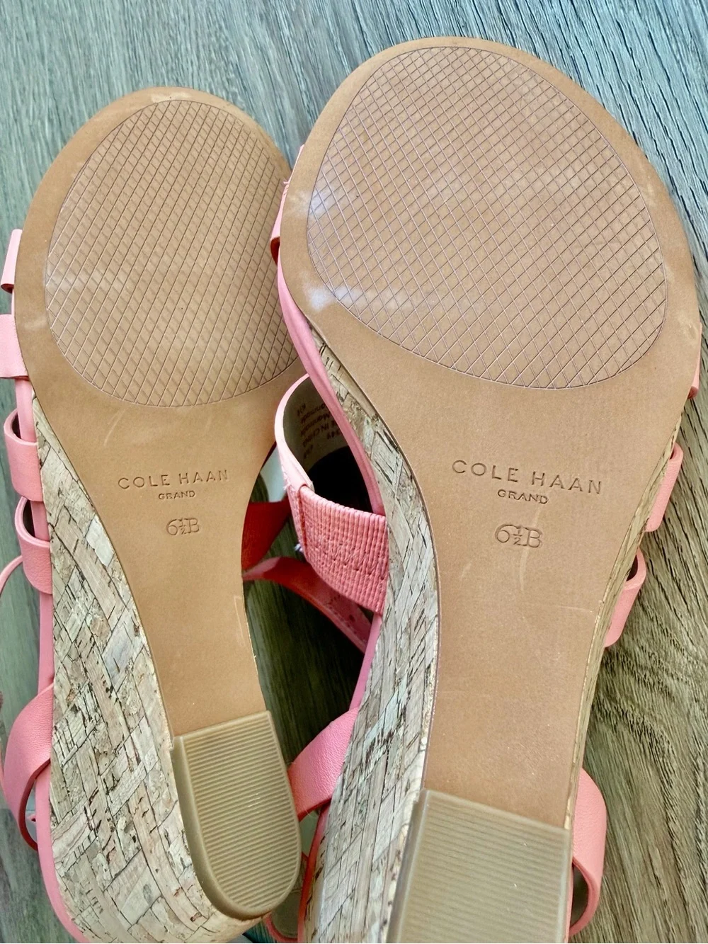 Cole Haan Leather Coral-Pink Cork Wedge Sandals